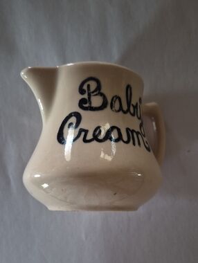Vintage 'Baby Cream' Ceramic Pitcher - Cream with Black Script